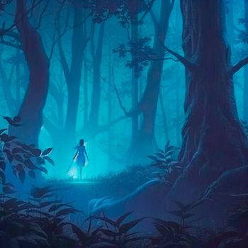 A girl in a big forest. High quality illustration