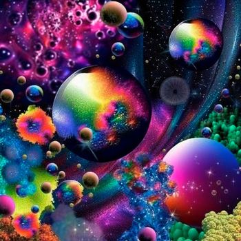 space background with different elements of rainbow colors. High quality illustration