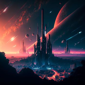 Futuristic city of the future on a distant planet . High quality illustration