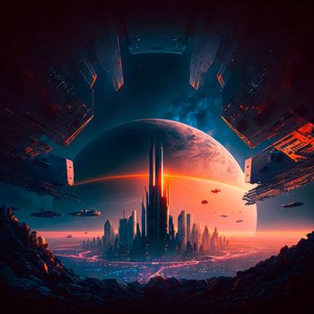 Futuristic city of the future on a distant planet . High quality illustration