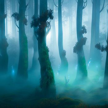 A fabulous mystical forest in the fog. High quality photo