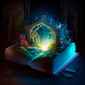 An open magic book with fairy tales. High quality illustration