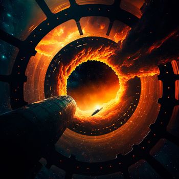 Space portal, space view, event horizon. Universe of Interstellar. High quality illustration