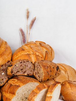 assortment of table bread on white background