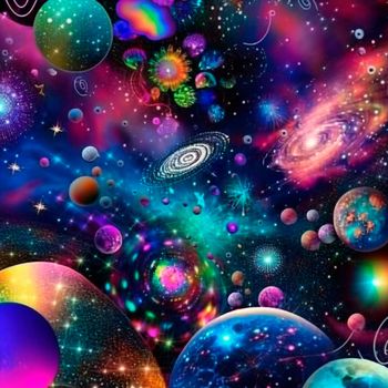 space background with different elements of rainbow colors. High quality illustration