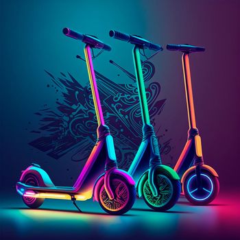 City scooters with neon lights. High quality illustration