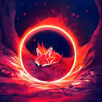 Abstract illustration of a fiery fox. High quality illustration