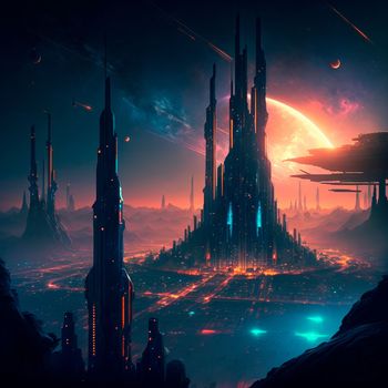 Futuristic city of the future on a distant planet . High quality illustration