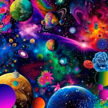 space background with different elements of rainbow colors. High quality illustration