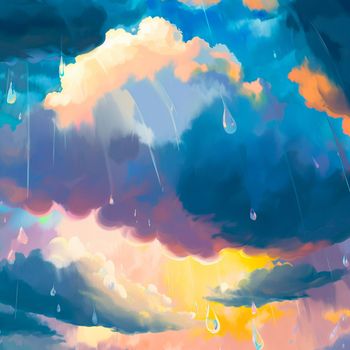 Rainy sky in anime style. High quality illustration