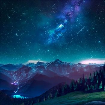 Mountains under the starry sky. High quality illustration