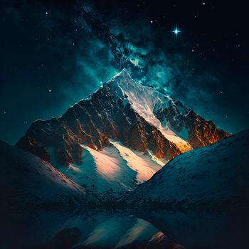 Mountains under the starry sky. High quality illustration