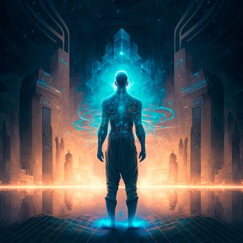 human holography, glow, becoming stronger, insight. High quality illustration