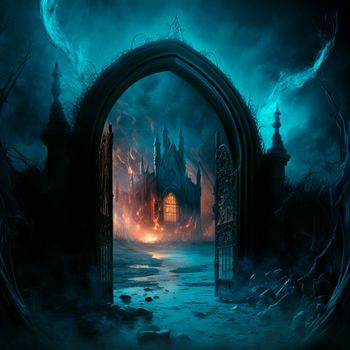 Scary Gothic gates in the style of fantasy. High quality illustration