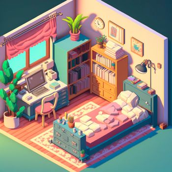 isometric image of the bedroom. High quality illustration