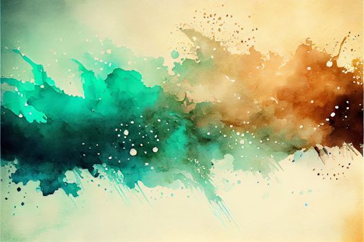Abstract watercolor background with blurry spots of green and brown. AI generative