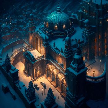 winter castle with domed roof. High quality illustration
