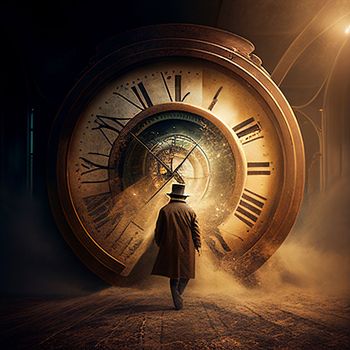 Time travel. Jump into the time portal in hours. High quality illustration