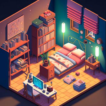 isometric image of the bedroom. High quality illustration