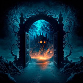 Scary Gothic gates in the style of fantasy. High quality illustration