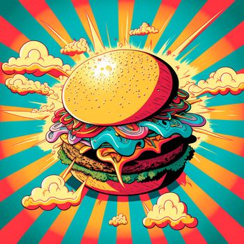 Colorful burger in thiel pop art . High quality illustration