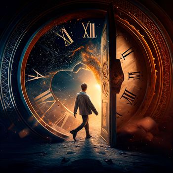 Time travel. Jump into the time portal in hours. High quality illustration