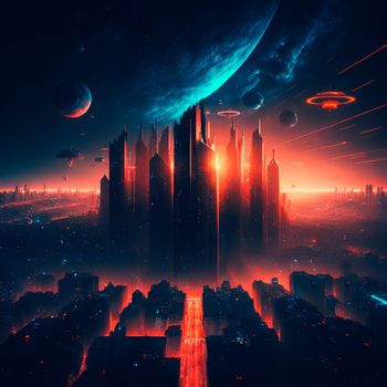 Futuristic city of the future on a distant planet . High quality illustration