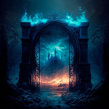 Scary Gothic gates in the style of fantasy. High quality illustration