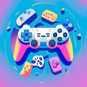 A gamepad in the style of pop art and anime. High quality illustration