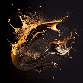 Black gold splashes on black background in 5k