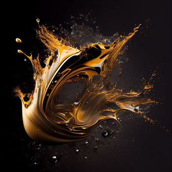 Black gold splashes on black background in 5k