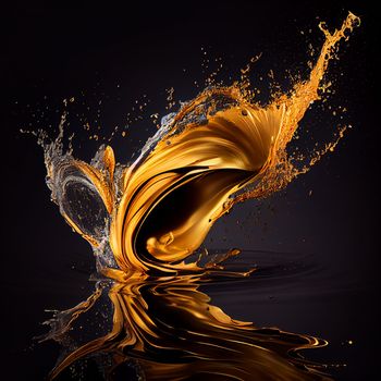 Black gold splashes on black background in 5k