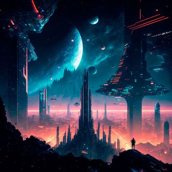 Futuristic city of the future on a distant planet . High quality illustration