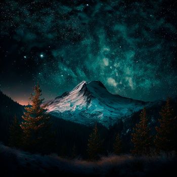 Mountains under the starry sky. High quality illustration