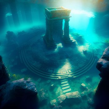 Underwater lost city. Atlantis and its ruins. High quality illustration