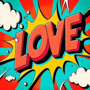 Cartoon sign of burst clouds with the word Love. High quality illustration