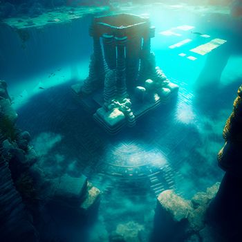 Underwater lost city. Atlantis and its ruins. High quality illustration