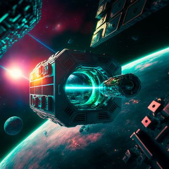 High-tech laser installation in space. High quality illustration