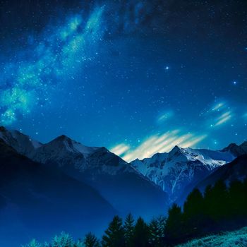 Mountains under the starry sky. High quality illustration