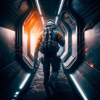 A man in a futuristic armored suit with a large firear. High quality illustration