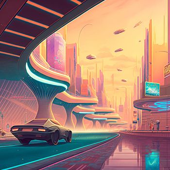 the car rushes through a futuristic city, the future. High quality illustration