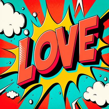 Cartoon sign of burst clouds with the word Love. High quality illustration