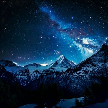 Mountains under the starry sky. High quality illustration