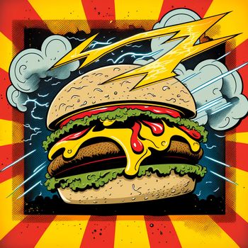 burger image, drawing, retro art. High quality illustration