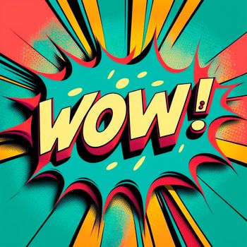 Cartoon sign of burst clouds with the word WOW. High quality illustration