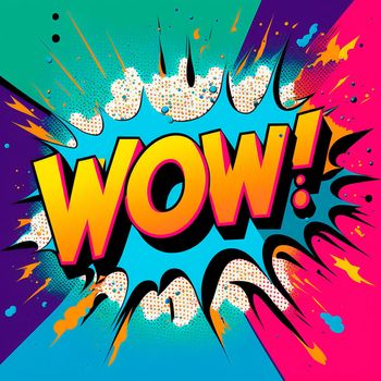 Cartoon sign of burst clouds with the word WOW. High quality illustration