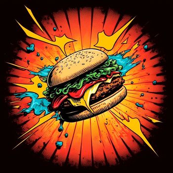 burger image, drawing, retro art. High quality illustration