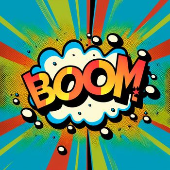 Cartoon sign of burst clouds with the word Boom. High quality photo