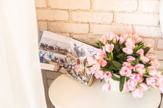 Photoalbum with pink flowers, photobooks.