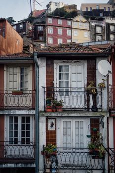 Traditional historic facades in Porto buildings, Portugal.